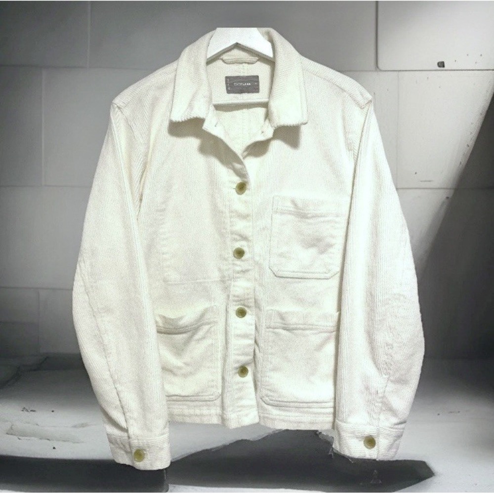Everlane Women's Ivory Corduroy Button Chore Jacket Coat Pockets Vintage Vibe XL